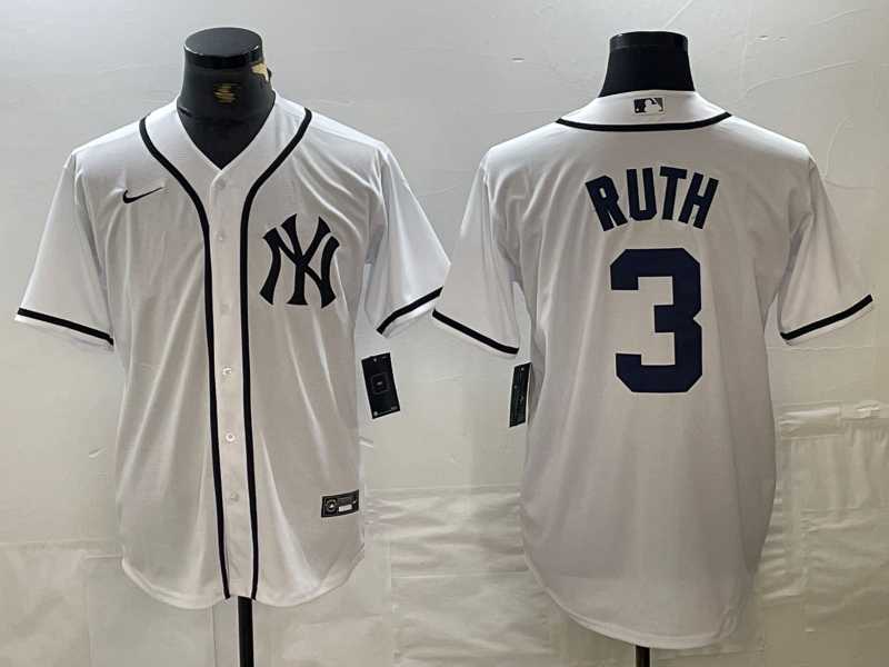 Mens New York Yankees #3 Babe Ruth White Fashion Cool Base Jersey